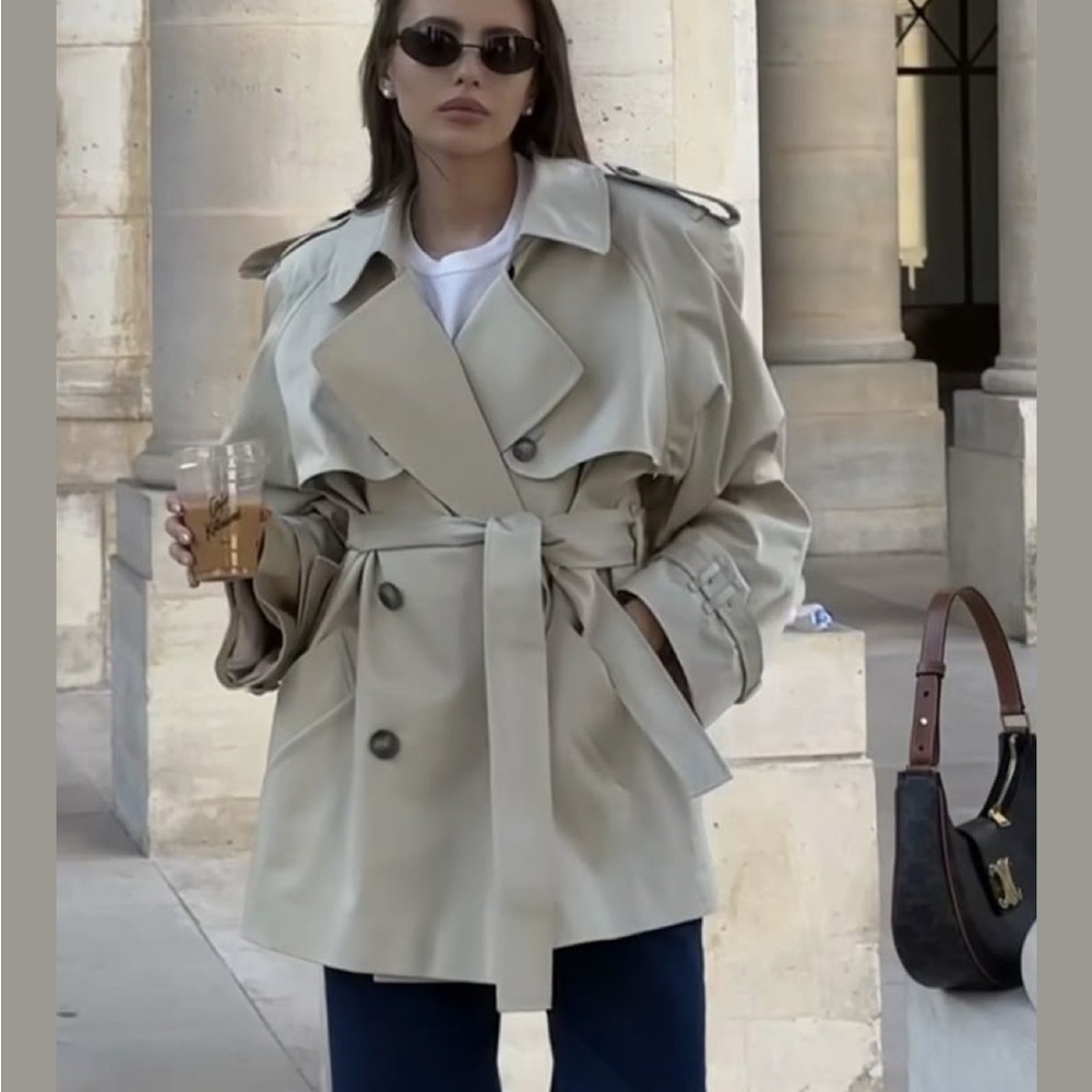 Beige Short Trench Coat